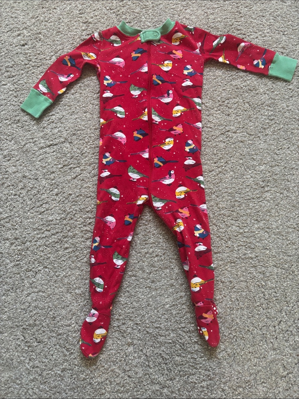 Hanna Andersson Red Bird-Print Footed One-Piece 12-18m like new!